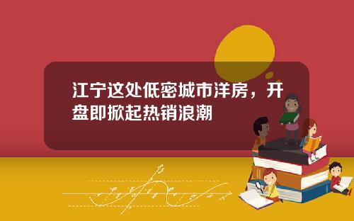 江宁这处低密城市洋房，开盘即掀起热销浪潮