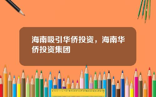 海南吸引华侨投资，海南华侨投资集团