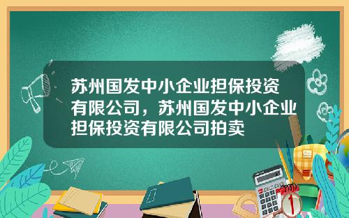 苏州国发中小企业担保投资有限公司，苏州国发中小企业担保投资有限公司拍卖