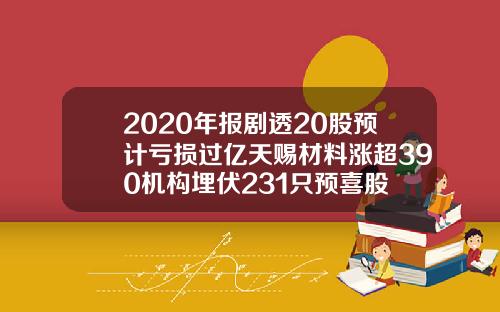 2020年报剧透20股预计亏损过亿天赐材料涨超390机构埋伏231只预喜股