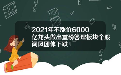 2021年不涨价6000亿龙头做出重磅答理板块个股闻风团体下跌