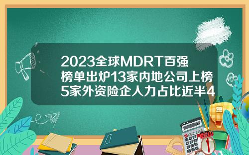 2023全球MDRT百强榜单出炉13家内地公司上榜5家外资险企人力占比近半4家中介达标人数增长58%-外资信用保险公司