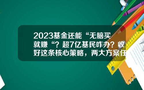 2023基金还能“无脑买就赚“？超7亿基民咋办？收好这条核心策略，两大方案任您选-基金好做吗