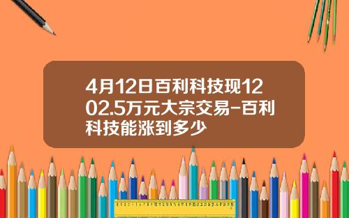 4月12日百利科技现1202.5万元大宗交易-百利科技能涨到多少