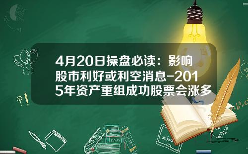 4月20日操盘必读：影响股市利好或利空消息-2015年资产重组成功股票会涨多少
