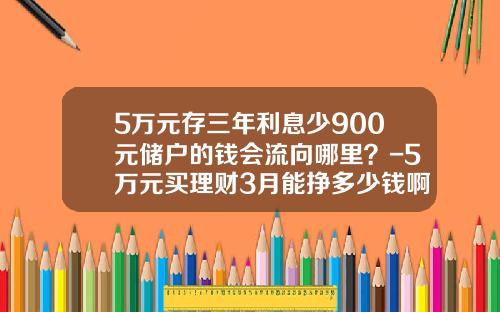 5万元存三年利息少900元储户的钱会流向哪里？-5万元买理财3月能挣多少钱啊