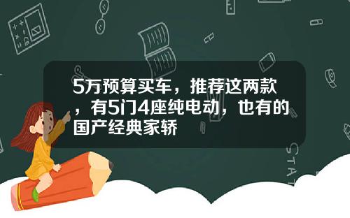 5万预算买车，推荐这两款，有5门4座纯电动，也有的国产经典家轿