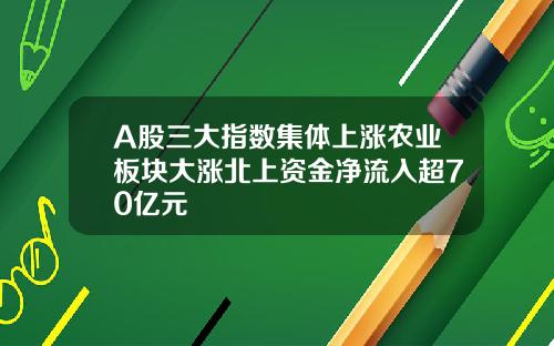 A股三大指数集体上涨农业板块大涨北上资金净流入超70亿元