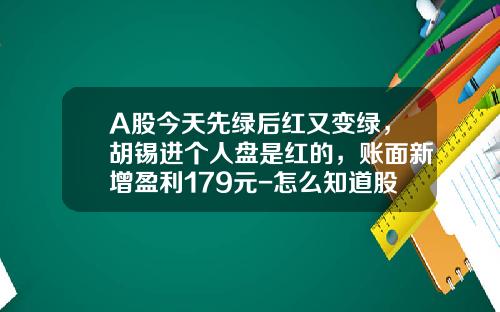 A股今天先绿后红又变绿，胡锡进个人盘是红的，账面新增盈利179元-怎么知道股票投了多少钱