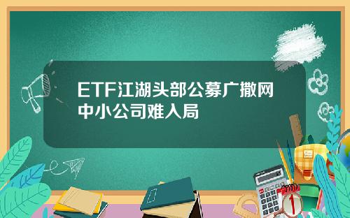 ETF江湖头部公募广撒网中小公司难入局