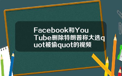 Facebook和YouTube删除特朗普称大选quot被偷quot的视频