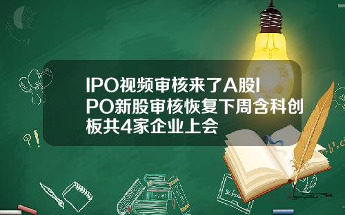 IPO视频审核来了A股IPO新股审核恢复下周含科创板共4家企业上会