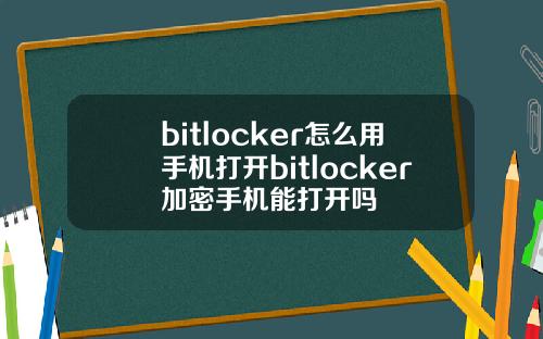 bitlocker怎么用手机打开bitlocker加密手机能打开吗