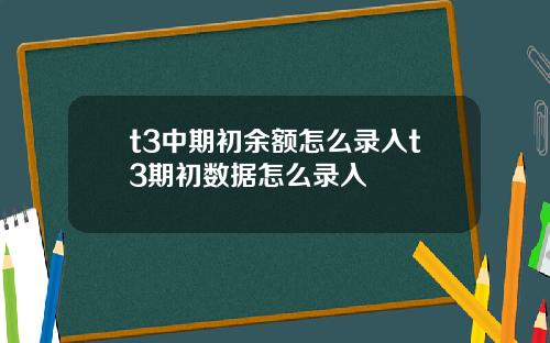 t3中期初余额怎么录入t3期初数据怎么录入
