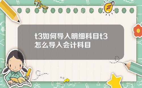 t3如何导入明细科目t3怎么导入会计科目