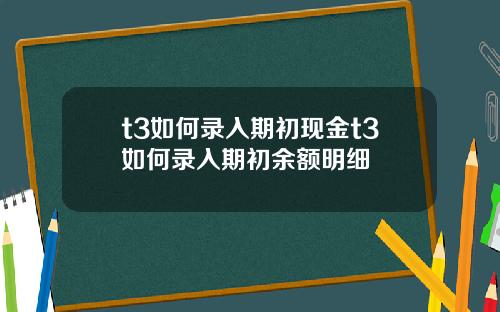 t3如何录入期初现金t3如何录入期初余额明细