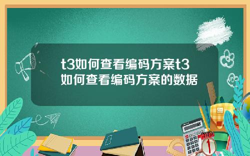 t3如何查看编码方案t3如何查看编码方案的数据