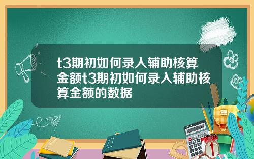 t3期初如何录入辅助核算金额t3期初如何录入辅助核算金额的数据