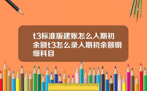 t3标准版建账怎么入期初余额t3怎么录入期初余额明细科目