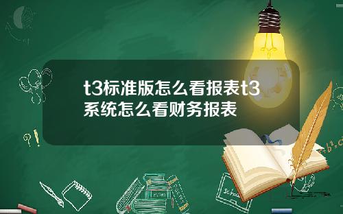 t3标准版怎么看报表t3系统怎么看财务报表