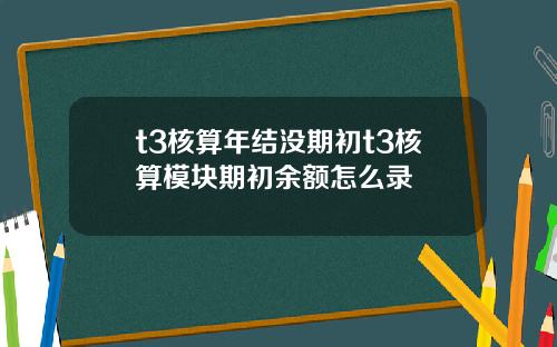 t3核算年结没期初t3核算模块期初余额怎么录