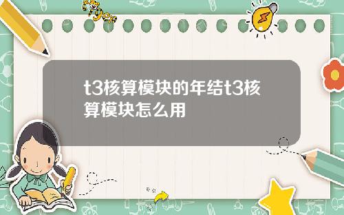 t3核算模块的年结t3核算模块怎么用