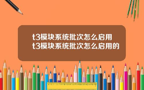 t3模块系统批次怎么启用t3模块系统批次怎么启用的