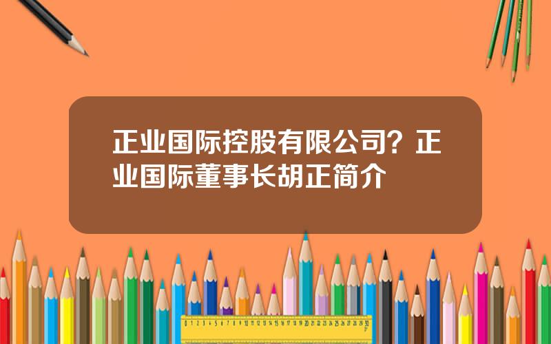 正业国际控股有限公司？正业国际董事长胡正简介