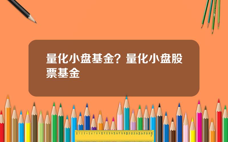 量化小盘基金？量化小盘股票基金